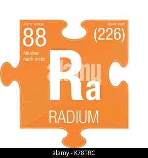 Radium symbol. Element number 88 of the Periodic Table of the Elements - Chemistry - Puzzle piece with orange background Stock Vector