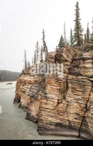 Cliffs just below Athabasca Falls, Jasper National Park, Alberta, Canada Stock Photo