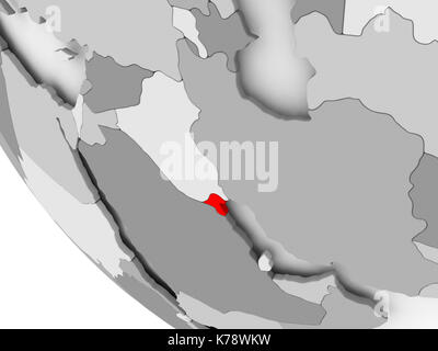 Kuwait in red on simple grey political globe with visible country borders. 3D illustration. Stock Photo