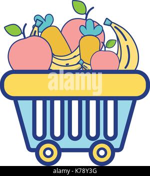 shopping basket with delicious fruits and vegetables Stock Vector