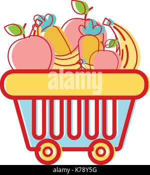 shopping basket with delicious fruits and vegetables Stock Vector