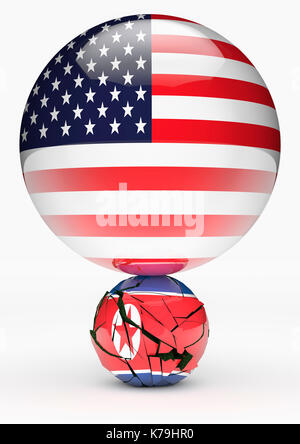 USA NORTH KOREA flag crushed concept. American flag global super power dominance. Stock Photo