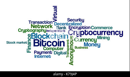 Word Cloud on a white background - Bitcoin Stock Photo