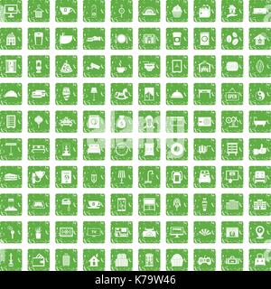 100 hotel icons set grunge green Stock Vector