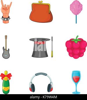 Rock party icon set, cartoon style Stock Vector