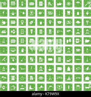 100 hotel services icons set grunge green Stock Vector