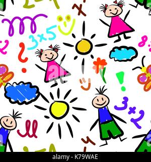 kid drawings  seamless pattern background beautiful banner wallpaper design illustration Stock Vector