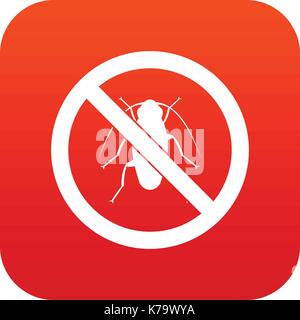 No cockroach sign icon digital red Stock Vector