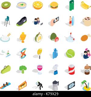 Surf club icons set, isometric style Stock Vector