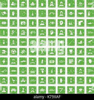 100 human resources icons set grunge green Stock Vector