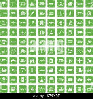 100 industry icons set grunge green Stock Vector