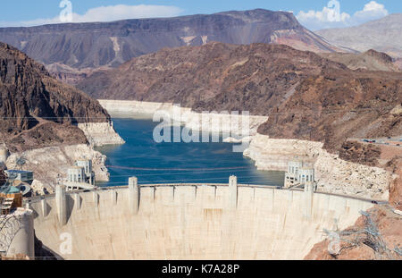 Boulder City, NV - 27 July 2016: The concrete wall of the Hoover Dam, major hydroelecric power plant and water storage at the border between Arizona a Stock Photo