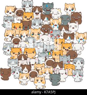 Vector pattern for print. Ilustration with cats and dogs for design of posters, prints, invitations, greetings, childbook, flyers and antistress pictu Stock Vector