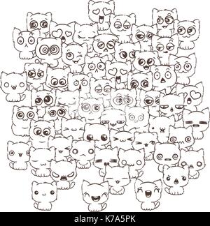Vector pattern for print. Ilustration with cats and dogs for design of posters, prints, invitations, greetings, childbook, flyers and antistress pictu Stock Vector