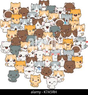 Vector pattern for print. Ilustration with cats and dogs for design of posters, prints, invitations, greetings, childbook, flyers and antistress pictu Stock Vector