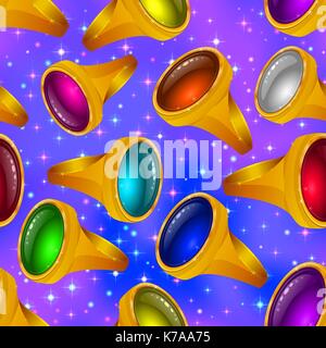 Gold Rings with Gems, Seamless Stock Vector