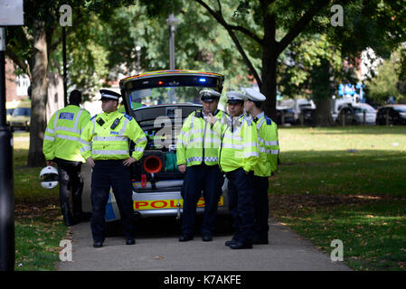 A terrorist bomb explosion has occurred at Parsons Green Underground Station. London, UK. Emergency services on scene Stock Photo