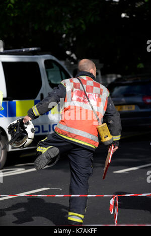 A terrorist bomb explosion has occurred at Parsons Green Underground Station. London, UK. Emergency services on scene Stock Photo