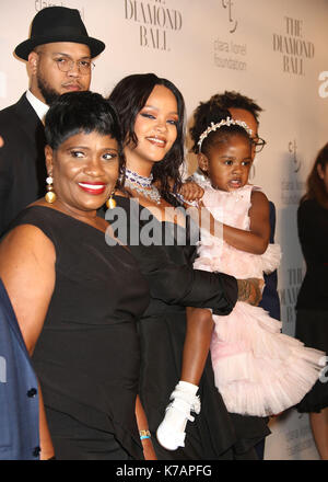 New York, New York, USA. 14th Sep, 2017. RIHANNA with her mother MONICA BRAITHWAITE and family attend Rihanna's 3rd Annual Diamond Ball held at Cipriani Wall Street. Credit: Nancy Kaszerman/ZUMA Wire/Alamy Live News Stock Photo