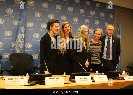 UN, New York, USA. 15th Sept, 2017. Patti Smith at UN spoke of 'Pathway to Paris' climate change concern upcoming in Carnegie Hall in November, with her daughter. Credit: Matthew Russell Lee/Alamy Live News Stock Photo