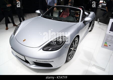 Frankfurt, Germany. 15th Sep, 2017. Car manufacturers from all over the world present their newest models and concept cars at this year's IAA car exhibiton. Electric and hybrid cars were at the centre of attention. Credit: Uwe Deffner/Alamy Live News Stock Photo