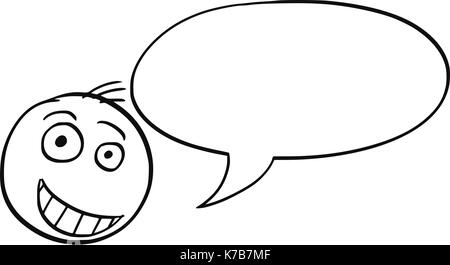 Cartoon illustration of smiling man male boy head with empty text speech bubble balloon. Stock Vector