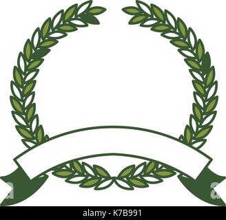 olive branch green crown and ribbon on bottom in closeup Stock Vector