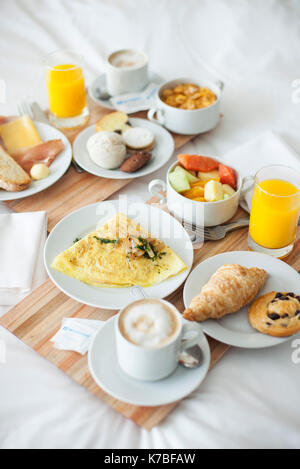Breakfast on trays Stock Photo