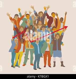 Happy team big group business people chart. Stock Vector