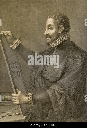 Juan de Herrera (1530-1597). Spanish architect, mathematician and geometrician. Portrait. Engraving. Stock Photo