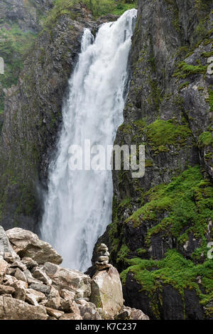 Voringfossen waterfall in norway seen from below after a walking track from 2 hours Stock Photo