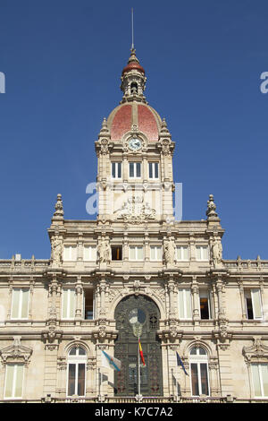 Main tower of the city council of La Coruna in the square of Maria Pita, La Coruna, Galicia, Spain Stock Photo