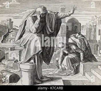 The cry of Jeremiah the prophet, graphic collage from engraving of Nazareene School, published in The Holy Bible, St.Vojtech Publishing, Trnava, Slova Stock Photo