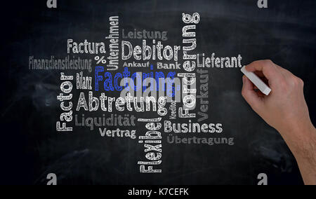 Factoring Cloud is written by hand on blackboard. Stock Photo