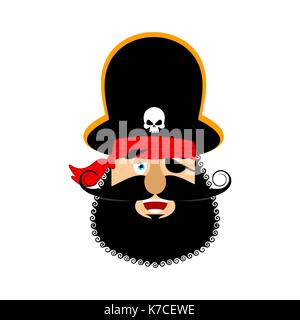Pirate happy emoji head. Filibuster merry emotion face. Buccaneer cheerful avatar. Vector illustration Stock Vector