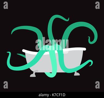 bath and Octopus. bathtub and monster. Vector illustration Stock Vector