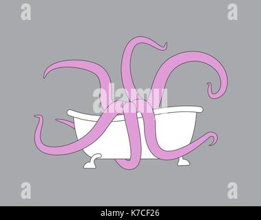 bath and Octopus. bathtub and monster. Vector illustration Stock Vector