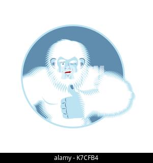 Yeti thumbs up. Bigfoot winks emoji. Abominable snowman cheerful. Vector illustration Stock Vector