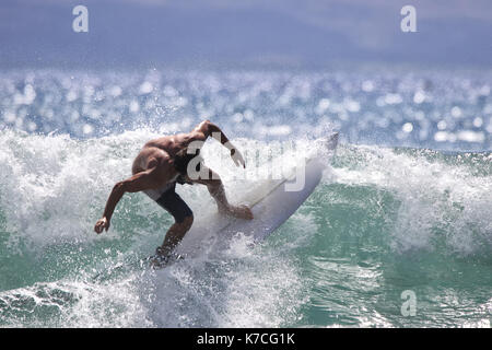 High energy surfing Breakwall in Lahaina on Maui. Stock Photo