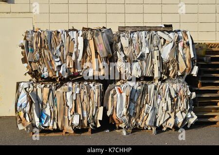 SEPTEMBER 11, 2017 - CHIPPEWA FALLS, WISCONSIN : Cardboard bundled for recycling in Chippewa Falls, Wisconsin on September 11, 2017 Stock Photo