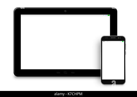 Tablet and phone templates on white background. 3D Illustration. Stock Photo
