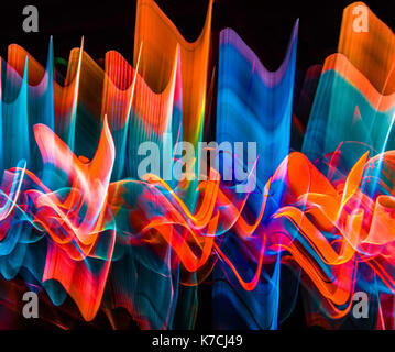 Abstract wavy and horizontal color lights in motion. Stock Photo