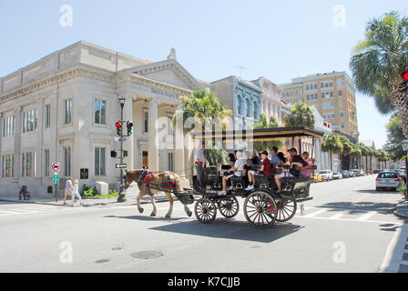 Carriage tours through historic Charleston district in Charleston, South Carolina Stock Photo