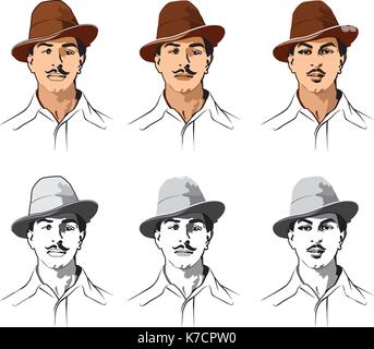 Stock Vector illustration of indian sikh freedom fighter Bhagat Singh Stock Vector