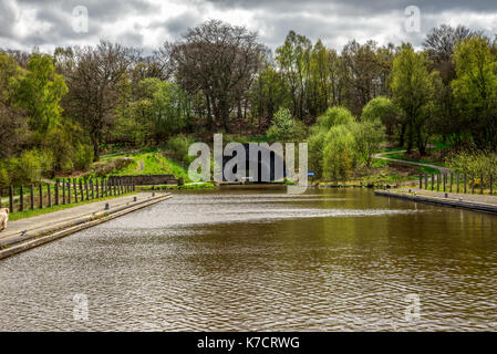 A tunnel connecting top of Falkirk Wheel with Union canal locks in central Scotland Stock Photo