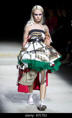 Models on the catwalk during the Fashion East by Matty Bovan London Fashion Week SS18 show held at Topshop Showspace, London. Stock Photo