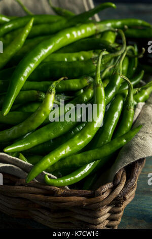 Organic Green Finger Peppers in a Basket Stock Photo