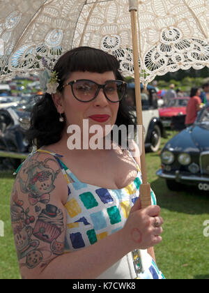 A visitor to Firle Vintage Fair in Sussex, England Stock Photo