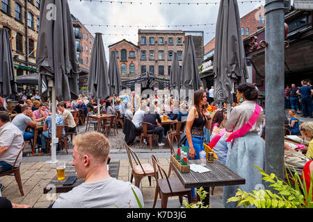 Drinkers on a Saturday afternoon at the open air Soho bar in Bold Street area, Liverpool Stock Photo