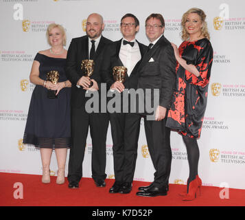 Photo Must Be Credited ©Kate Green/Alpha Press 079965 08/05/2016 Best Soap and Continuing Drama, Eastenders, Sharon Batten, Alexander Lamb, Dominic Treadwell-Collins, Adam Woodyat and Laurie Brett at the House of Fraser British Academy Television Awards Bafta Pressroom held at the Royal Festival Hall in London Stock Photo